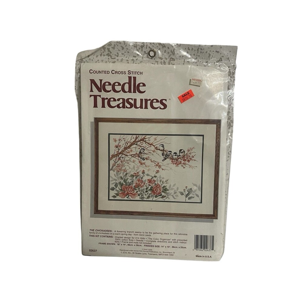 Needle Treasures Counted Cross Stitch Kit The Chickadees Birds Flower #02637